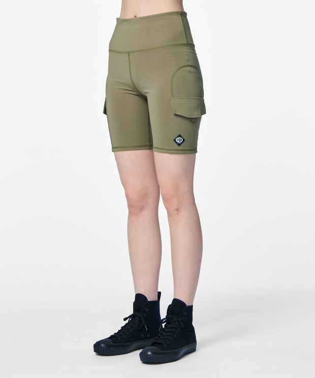 HIGH WAIST SECOND SKIN SEAMED CARGO CYCLE SHORT